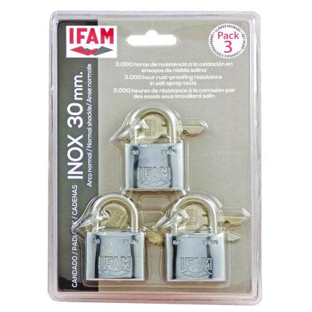 Inox 30mm x 3 stk.Hengelås LL sv.pk